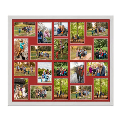 AK Frames 80X70Cm White Ash Modern Multi Photo Frame With Crimson Mount - Holds 20 Apertures (18X) 6X4, (2X) 4X4 Photos - image 1