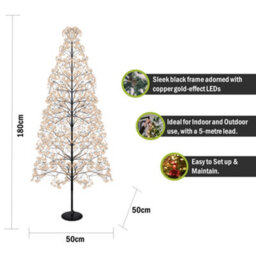 Pegdev - Pdl - Christmas Pre Lit  Tree With 2250 Copper Gold Micro Leds, Black Frame, Timer, 5M Lead, Indoor/outdoor, 1.8M - thumbnail 4