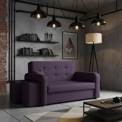 Viva Home Ii Sofa Bed With 2 Ottomans For Living Room Chipboard Polyurethane Foam Metal Legs 158Cm Wide Purple Left - image 1