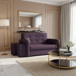Viva Home Ii Sofa Bed With 2 Ottomans For Living Room Chipboard Polyurethane Foam Metal Legs 158Cm Wide Purple Left - thumbnail 2