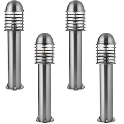 4 Pack Outdoor Post Bollard Light Polished Steel Vandal Proof External Pathway - image 1