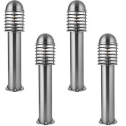 4 Pack Outdoor Post Bollard Light Polished Steel Vandal Proof External Pathway