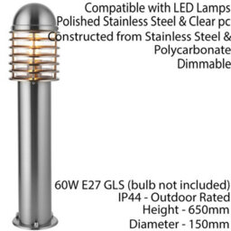 4 Pack Outdoor Post Bollard Light Polished Steel Vandal Proof External Pathway - thumbnail 2