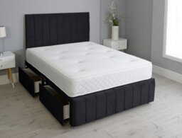 Comfy Deluxe 4Ft Small Double Panel Black Plush Divan Bed Set Headboard & Footboard 0 Drawers - thumbnail 1