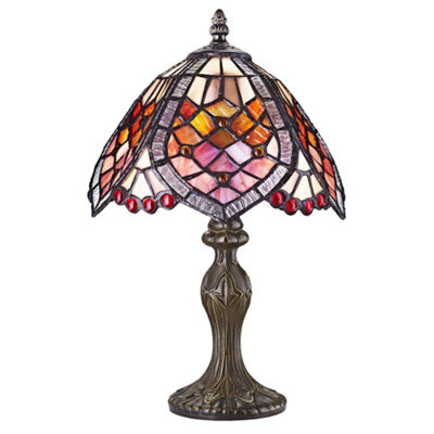 Happy Homewares Handmade Red Beaded Stained Glass Tiffany Table Lamp - image 1