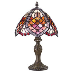 Happy Homewares Handmade Red Beaded Stained Glass Tiffany Table Lamp