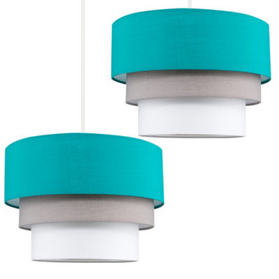 Valuelights Aztec Pair Of 3 Tier Teal Fabric Ceiling Light Shades And Bulbs (D)30Cm - image 1