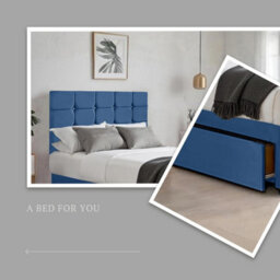 Blue Plush 3Ft Single Bed With Matttress  2 Storage Drawers And 20 Inch Cubic Headboard - thumbnail 3