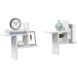 Berkfield Wall Shelves 2 Pcs White 38X12X38 Cm Engineered Wood - thumbnail 1