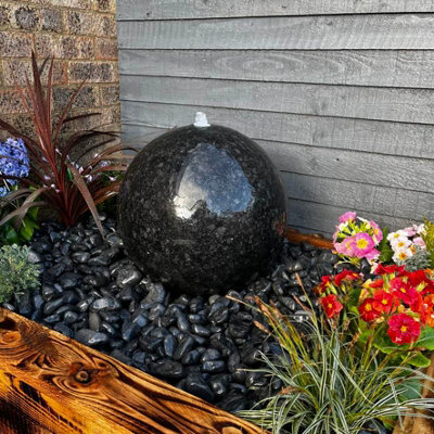 Outdoor Living UK Granite Polished Sphere 40Cm Natural Stone Water Feature With Cover Without Sump Kit