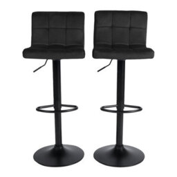 OHS Adjustable Bar Stools X 2 Velvet Swivel Seat Kitchen Chair, Black - thumbnail 6