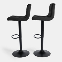 OHS Adjustable Bar Stools X 2 Velvet Swivel Seat Kitchen Chair, Black - thumbnail 4