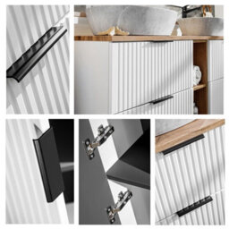 Impact Furniture White Double Vanity Unit With Drawers 1200mm Oak Countertop Wall Hung Bathroom Cabinets Ribbed Fluted Floating Adel - thumbnail 2