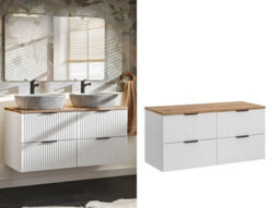 Impact Furniture White Double Vanity Unit With Drawers 1200mm Oak Countertop Wall Hung Bathroom Cabinets Ribbed Fluted Floating Adel