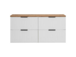 Impact Furniture White Double Vanity Unit With Drawers 1200mm Oak Countertop Wall Hung Bathroom Cabinets Ribbed Fluted Floating Adel - thumbnail 3