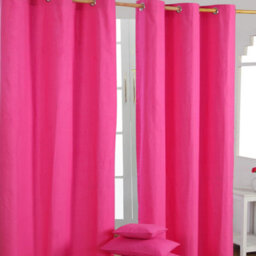 Homescapes Cotton Plain Hot Pink Ready Made Eyelet Curtain Pair, 137 X 228 Cm - thumbnail 1
