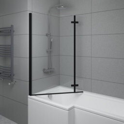 Sundaze 6mm Toughened Safety Glass L Shaped Shower Bath Screen Hinged Return Black - thumbnail 2