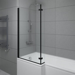 Sundaze 6mm Toughened Safety Glass L Shaped Shower Bath Screen Hinged Return Black - thumbnail 1
