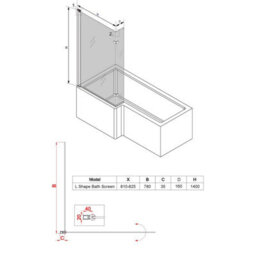 Sundaze 6mm Toughened Safety Glass L Shaped Shower Bath Screen Hinged Return Black - thumbnail 6