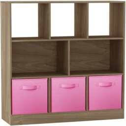 Urbn-Living Urbnliving Asymmetrical 8 Cube Oak Bookcase Storage Unit With 3 Fabric Drawer Inserts- Light Pink