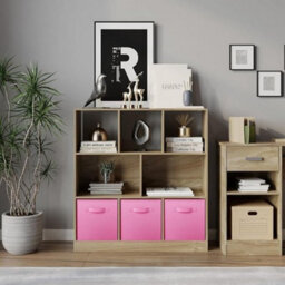 Urbn-Living Urbnliving Asymmetrical 8 Cube Oak Bookcase Storage Unit With 3 Fabric Drawer Inserts- Light Pink - thumbnail 2
