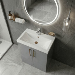Balterley Level Contemporary Bathroom Floor Standing 2-Door Vanity Unit & Mid-Edge Basin, Satin Grey, 800mm - thumbnail 4