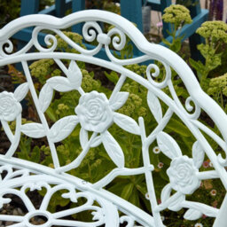 Home Source Ornate Rose Detail Metal Outdoor Garden Bench White - thumbnail 2