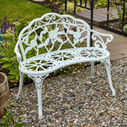 Home Source Ornate Rose Detail Metal Outdoor Garden Bench White - thumbnail 5