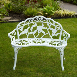 Home Source Ornate Rose Detail Metal Outdoor Garden Bench White - thumbnail 6