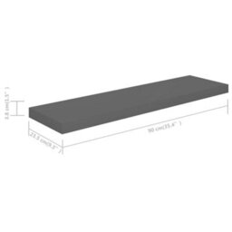 Berkfield Floating Wall Shelf High Gloss Grey 90X23.5X3.8 Cm Mdf - thumbnail 7