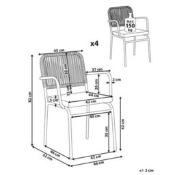 Beliani Set Of 4 Garden Chairs With Cushions Taceno Metal White - thumbnail 3