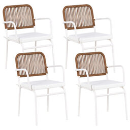 Beliani Set Of 4 Garden Chairs With Cushions Taceno Metal White - thumbnail 1