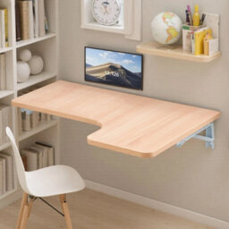 Light Walnut Wall Mounted Drop Leaf Table Fold Down Laptop Writing Desk Folding Storage Shelf - thumbnail 1