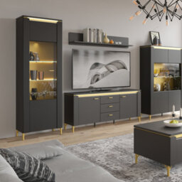 Furniture To Go Genoa Vitrin 1 Door In Black Matt/gold - thumbnail 7