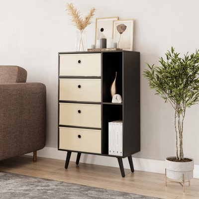 Urbn-Living Black 4-Drawer 2-Section Shelving Unit With Legs - image 1