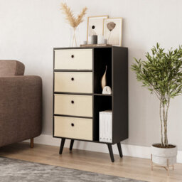 Urbn-Living Black 4-Drawer 2-Section Shelving Unit With Legs - thumbnail 1