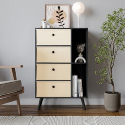 Urbn-Living Black 4-Drawer 2-Section Shelving Unit With Legs - thumbnail 3
