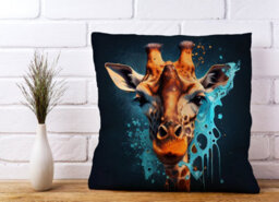 Warren Reed Designer Blue Giraffe Face Splashart Cushions 45Cm X 45Cm - thumbnail 2