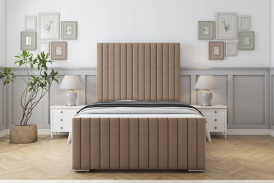 "Sloomy Madison Mink Plush Bed Frame With Mattress With 50"" Upholstered Headboard 4' Small Double" - image 1
