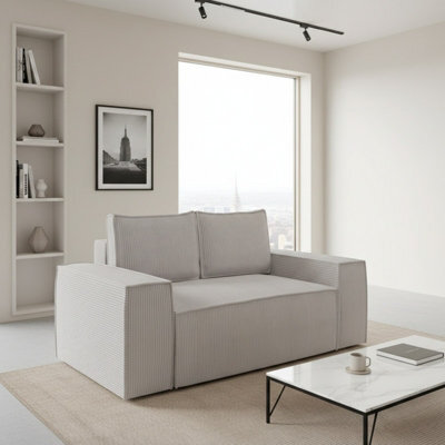 Malaga Small Sofa Bed Compact Fold Out 2 Seater With Hidden Storage Stylish Upholstery Comfortable Seating Light Grey Corduroy - image 1