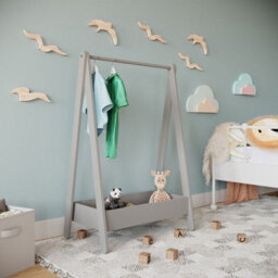 Urbn-Living Urbnliving 99Cm Height Kids Grey Wooden Hanging Dress Up Clothes Rail Rack Display Stand Extra Storage Shelf - thumbnail 3