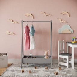 Urbn-Living Urbnliving 99Cm Height Kids Grey Wooden Hanging Dress Up Clothes Rail Rack Display Stand Extra Storage Shelf - thumbnail 2