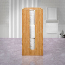 EHC Woodluv Toilet Roll Holder Stand, Free-Standing Toilet Paper Storage Holder, Square Toilet Paper Loo Roll Holder Stand - thumbnail 5