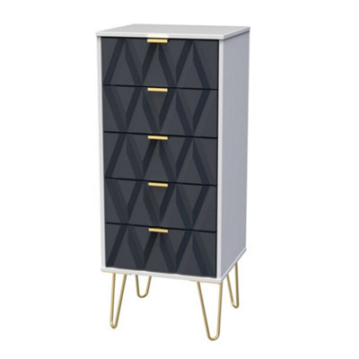 Diamond Ready Assembled Matt Indigo & White 5 Drawer Bedside Chest (H)1075mm (W)395mm (D)415mm - image 1