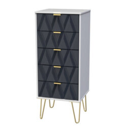 Diamond Ready Assembled Matt Indigo & White 5 Drawer Bedside Chest (H)1075mm (W)395mm (D)415mm - thumbnail 1