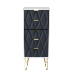 Diamond Ready Assembled Matt Indigo & White 5 Drawer Bedside Chest (H)1075mm (W)395mm (D)415mm - thumbnail 2