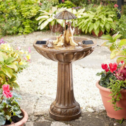 Duck Family Solar Powered Fountain - Weather Resistant Bird Bath Style Bronze Effect Garden Water Feature - H84 X 48Cm Diameter - thumbnail 3