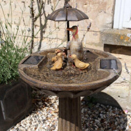 Duck Family Solar Powered Fountain - Weather Resistant Bird Bath Style Bronze Effect Garden Water Feature - H84 X 48Cm Diameter - thumbnail 2