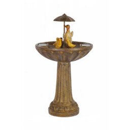 Duck Family Solar Powered Fountain - Weather Resistant Bird Bath Style Bronze Effect Garden Water Feature - H84 X 48Cm Diameter - thumbnail 1