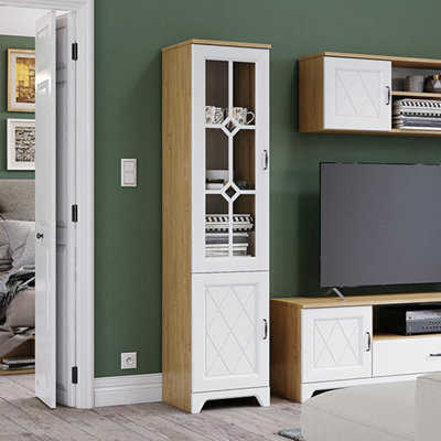 Heze Furniture Provenza Rustic Style Display Unit - Stone Oak / White Matt - image 1